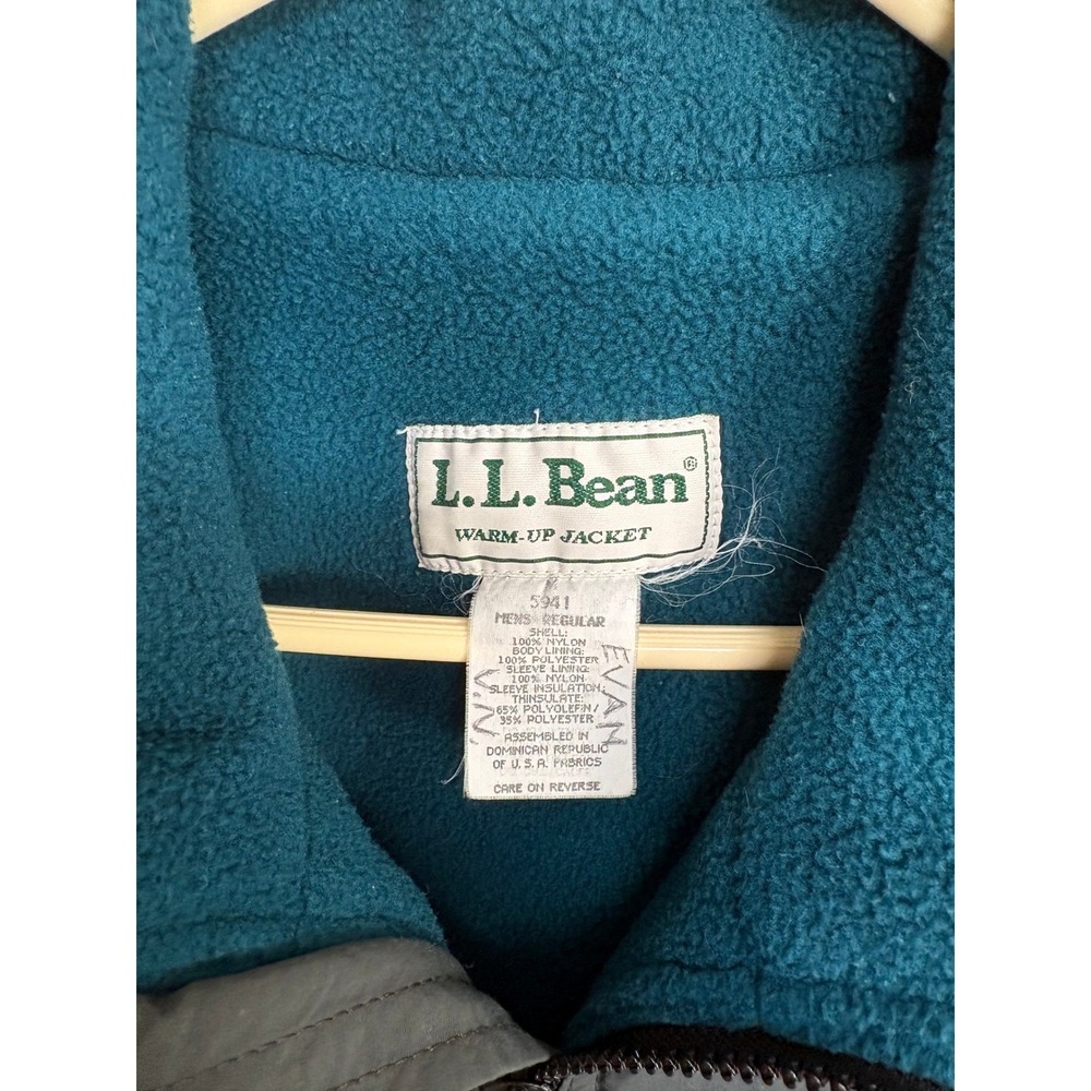 L.L. Bean Warm-Up Jacket Mens L Gray Teal Fleece Lined Thinsulate Bomber 5941 - Picture 2 of 7